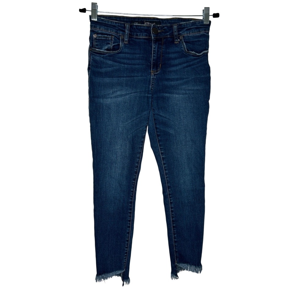 STS Blue Emma Skinny Ankle Jeans Women's 27 Dark Wash Raw Hem Stretch Denim EUC